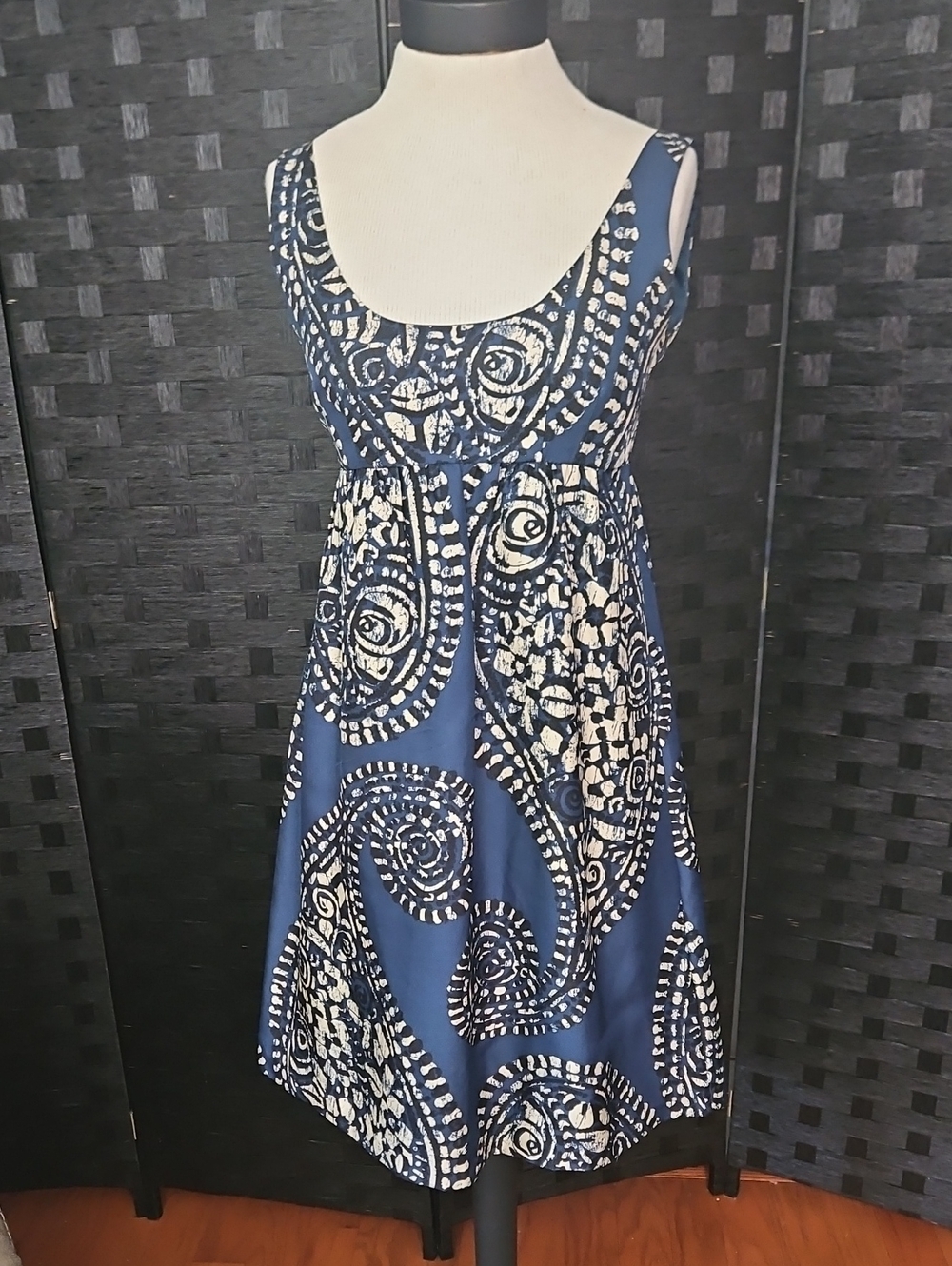Michael Kors Navy and Cream Silk Sleeveless Midi Dress Size 2